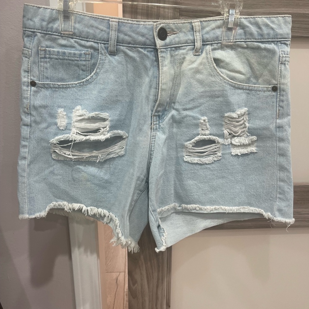 Forever 21 Blue Jean Shorts Distressed Frayed Hem